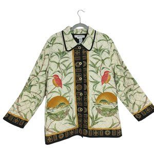 Carlisle 16 Jacket 100% Silk Quilted Reversible Birds Scenery Pocket Art to Wear